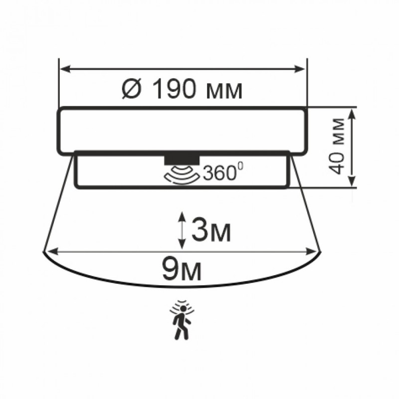 Світильник ERKA 1065D.i LED-S з датчиком руху 12 W 4200К круглий сірий/прозорий IP 65