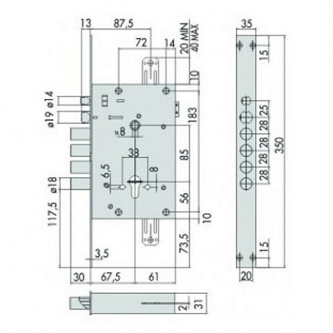 Електромеханічний замок CISA 15535 (BS67,5*85мм)