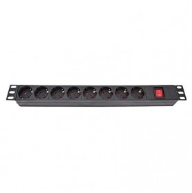 Блок розеток Atcom 1U 19" (PDU-8W-CN-WS) 8 розеток, з вимикачем, ал. корпус, німецький тип, без кабеля