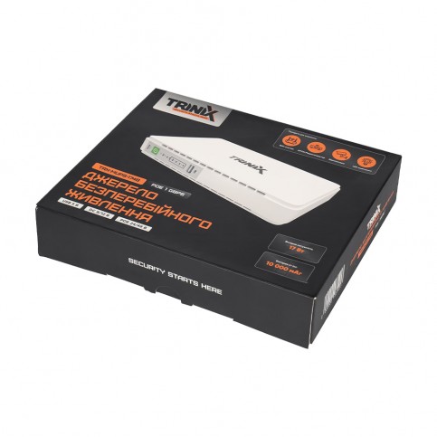 Джерело безперебійного живлення DC UPS Trinix TRX-MUPS-1748 PoE (10000mAh) 5V/9V/12V/24V/48V/PoE 1Gbps, Li-ion 4*2.5Ah, для роутера і медіаконвертера