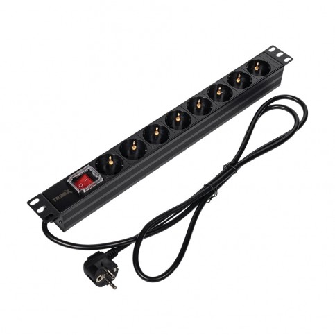 Блок розеток Trinix TRX-PDU/8M-16А Black для комутаційної шафи 19" на 8 розеток, з вимикачем