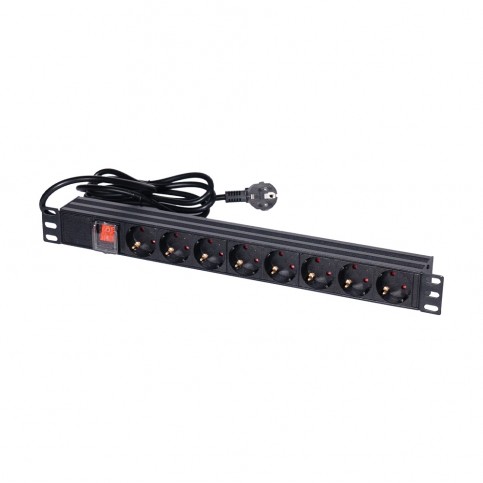 Блок розеток NVC-PDU/8M-16А Black для комутаційної шафи 19" на 8 розеток, з вимикачем