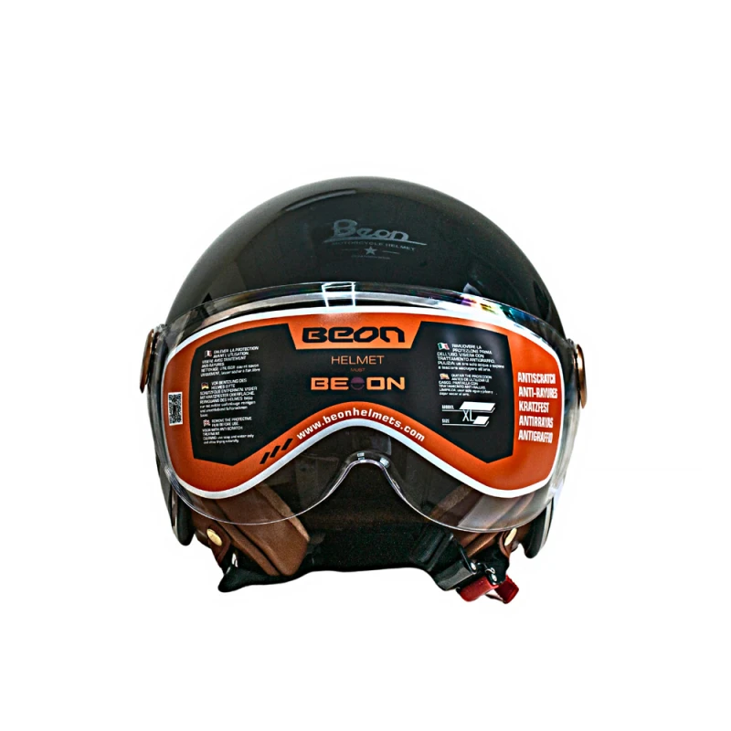 Мотошолом відкритий Beon B-120 27 SHINY BLACK (глянець чорний), розмір L