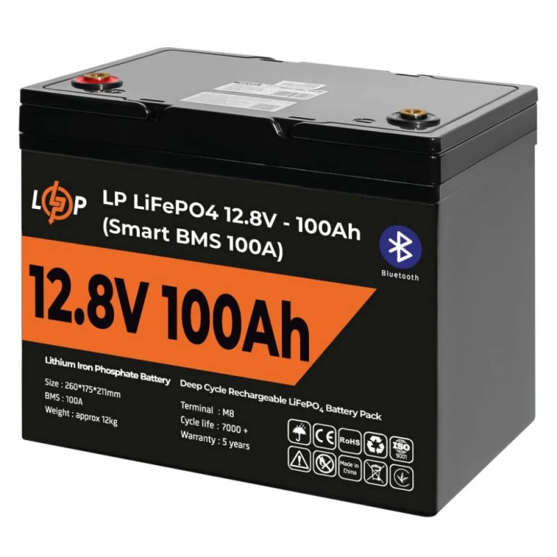 Аккумулятор LP LiFePO4 12V (12,8V) - 100 Ah (1280Wh) (Smart BMS 100А) з BT пластик