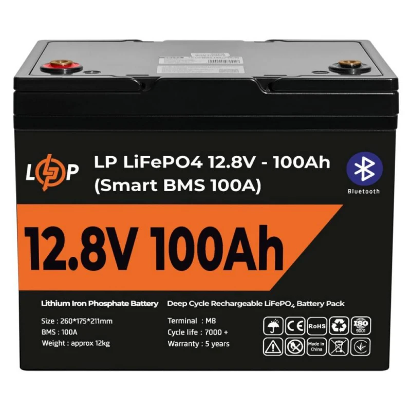 Аккумулятор LP LiFePO4 12V (12,8V) - 100 Ah (1280Wh) (Smart BMS 100А) з BT пластик