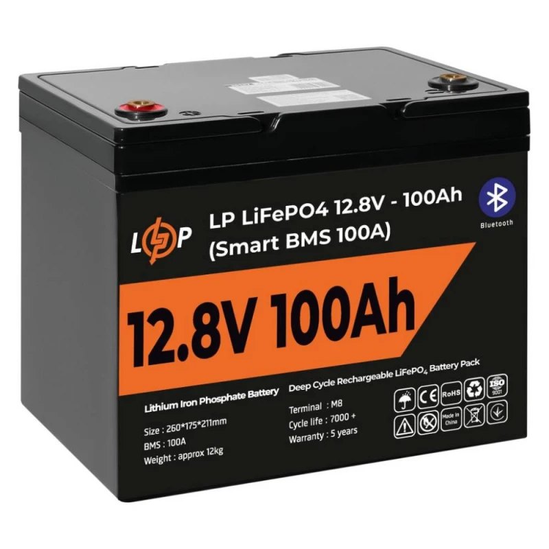 Аккумулятор LP LiFePO4 12V (12,8V) - 100 Ah (1280Wh) (Smart BMS 100А) з BT пластик