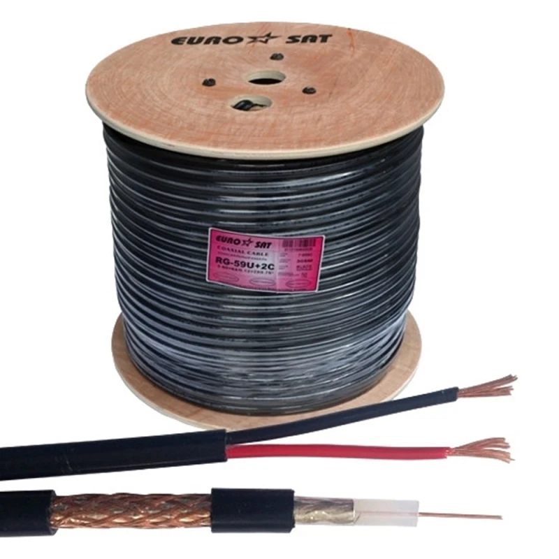 Кабель коаксиальный RG-59-CU+2x0,5 PE EUROSAT, наружный комбинированный, бухта 305 м