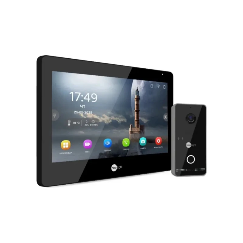 Комплект Neolight ALPHA Hybrid IPWO KIT B/Black: гібридний відеодомофон 8" з Wi-Fi та 2 Мп IP відеопанель з Wi-Fi