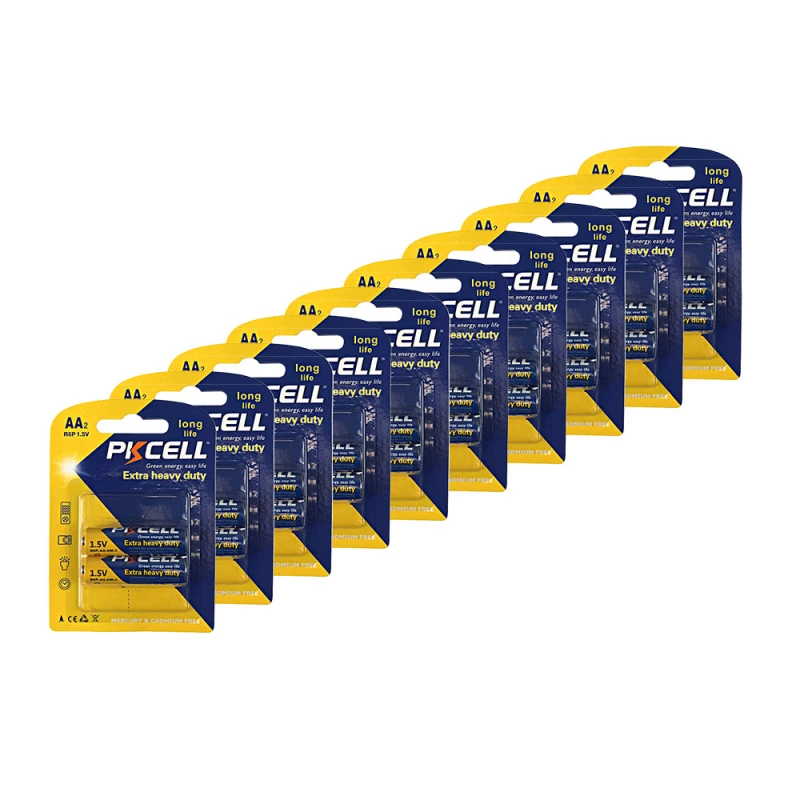 Комплект з 20 батарейок PKCELL Extra Heavy Duty AA R6P 1.5V по 2шт./блістер