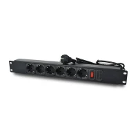 Блок розеток 1U 19" на 6 розеток с выключателем, PDU 220В, 10А, 1,5м, Schuko (SN 1U-24-9005)