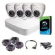 Комплект видеонаблюдения внутренний 4 Мп: видеорегистратор XVR5104C-I3, 4 камеры DH-HAC-HDW1400MP (2.8 мм), жесткий диск, блок питания, разветвитель питания, 4 BNC-power кабеля