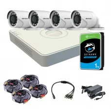 Комплект відеоспостереження для вулиці 2 Мп: відеореєстратор DS-7104HQHI-K1(S), 4 камери DS-2CE16D0T-IRF (C) (3.6 мм), жорсткий диск, блок живлення, розгалуджувач живлення, 4 BNC-power кабелі