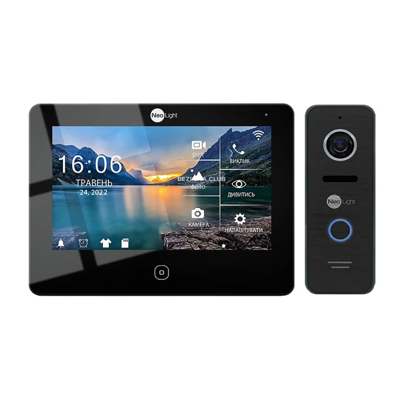 Комплект відеодомофона Neolight NeoKIT HD Pro WF B/Black: відеодомофон 7" з Wi-Fi з детектором руху і 2 Мп відеопанель