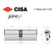 Цилиндр CISA AP4 S 110 (55*55) никель матовый 3 ключа