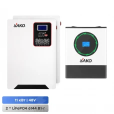 Комплект резервного живлення Sako: гібридний інвертор 11kW SUNPOLO-11K 48V+150A MPPT S2 та 2 акумуляторні батареї 120Аг 51.2В 6144Втг Li-Sun LiFePo4