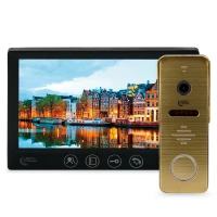 Комплект відеодомофона Light Vision: домофон 7" AMSTERDAM FHD Black та відеопанель RIO FHD Gold