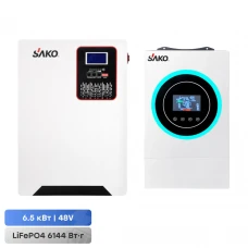 Комплект резервного живлення Sako: гібридний інвертор 6.5kVA/6.2kW SUNON V 48V+120A MPPT й акумуляторна батарея 51.2В 6144Втг Li-Sun series LiFePo4